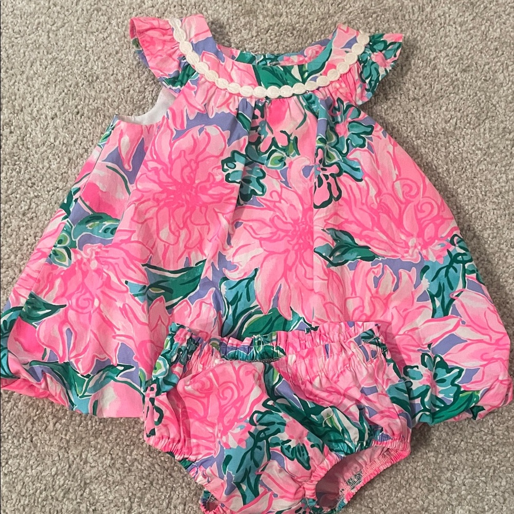 Lilly Pulitzer Pink and Green Floral Kids Dress